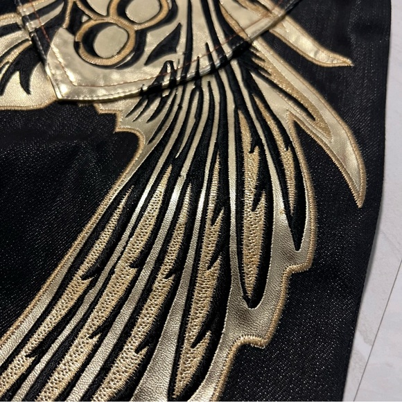 Raw Blue Denim Y2K Baggy Shorts Jorts Cyber Wings Affliction 32 - Picture 8 of 9